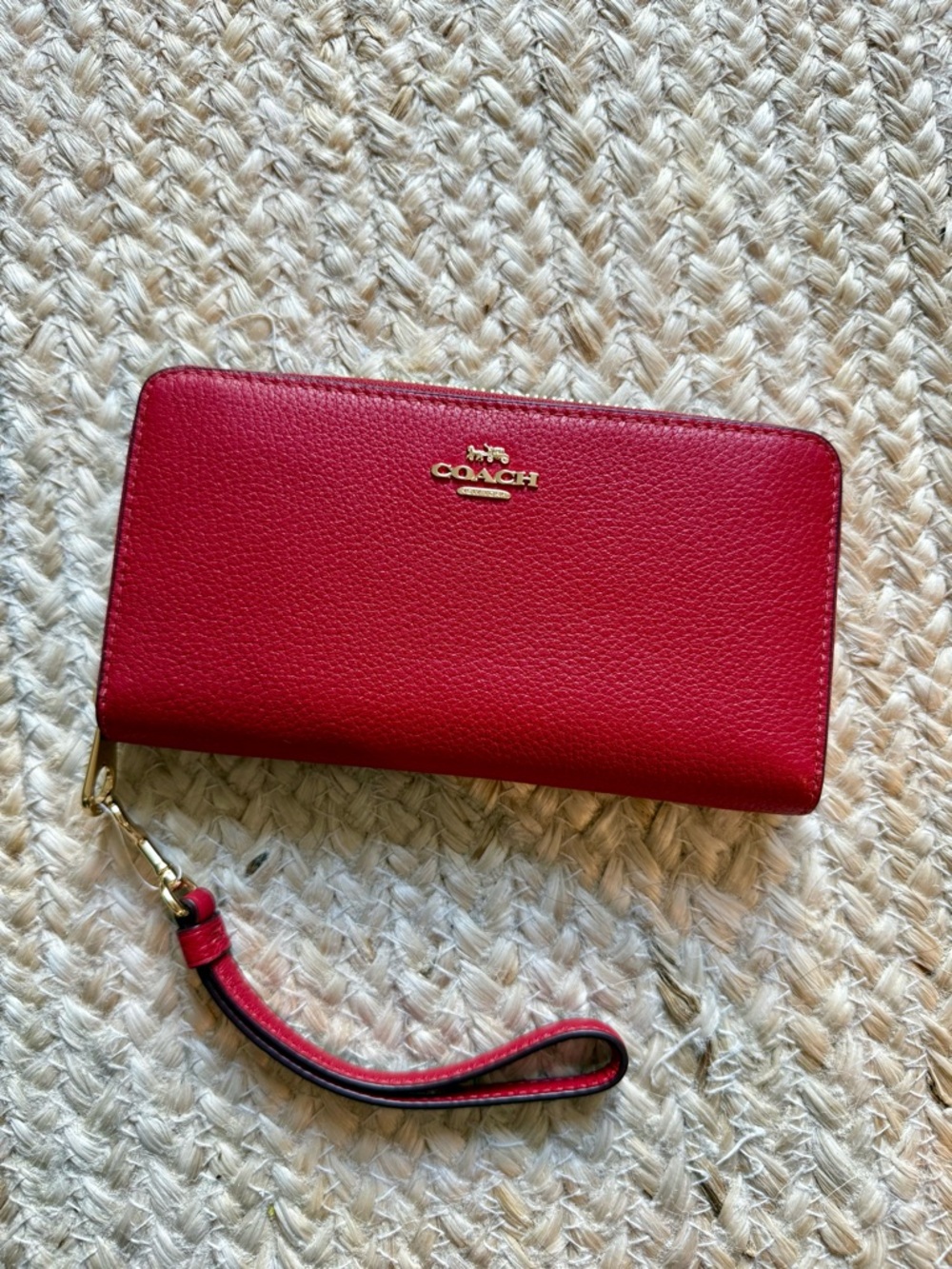 Coach Red Leather Zip Wristlet Wallet